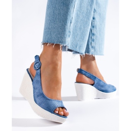 Genombrutna Shelovet-sandaler för kvinnor blå 2