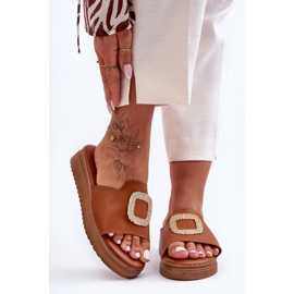 Kvinnors Denicia Bruna Plattformstofflor med dekoration 2