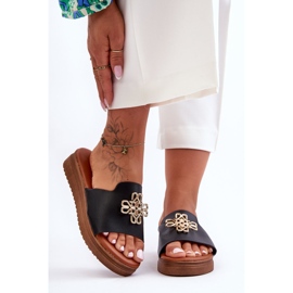 PG1 Kvinnors svarta Azera plattformstofflor med dekoration 2