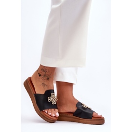 PG1 Kvinnors svarta Azera plattformstofflor med dekoration 1