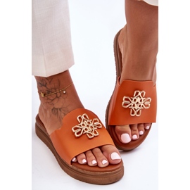 PG1 Lädertofflor för kvinnor med dekoration Orange Azera 2