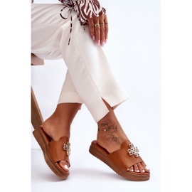 PG1 Lädertofflor för kvinnor med dekoration Brun Azera 1