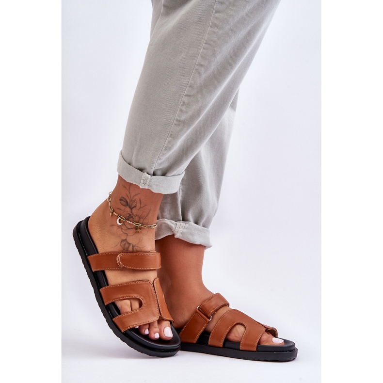 FJ1 Läder Klassiska kardborrband för kvinnor Brun Amedon 1