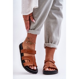 FJ1 Läder Klassiska kardborrband för kvinnor Brun Amedon 2