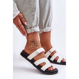 Klassiska lädertofflor för damer med kardborreband Vit Amedon 2