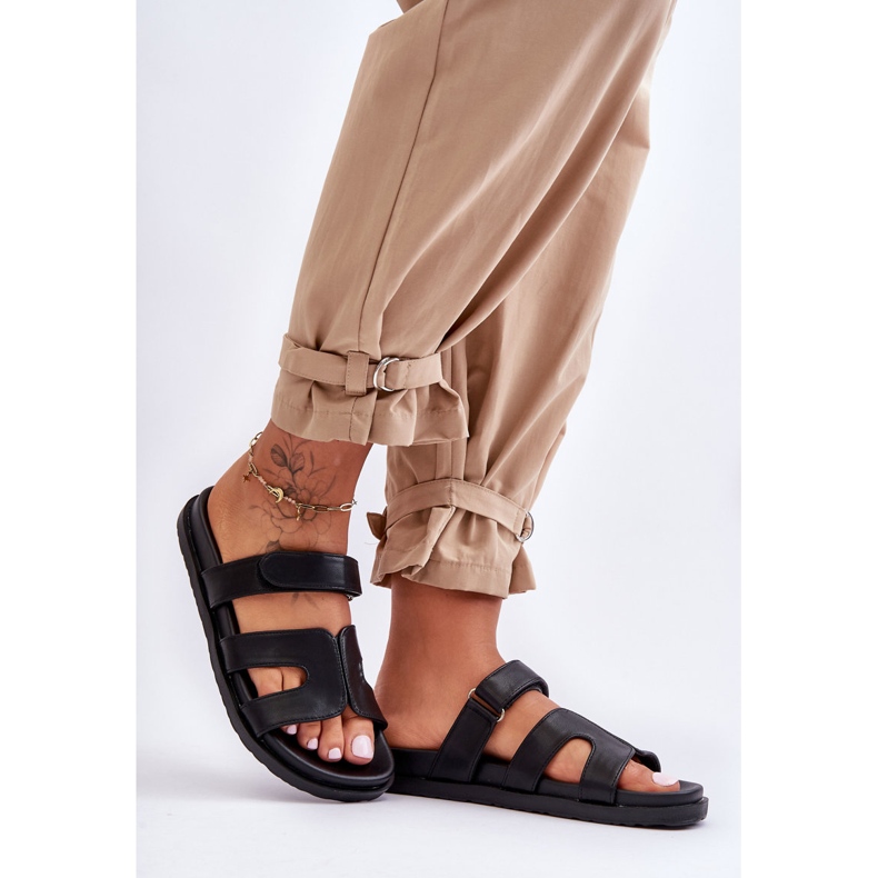 Läder Klassiska Dam-rutschbanor med kardborreband Svart Amedon 1