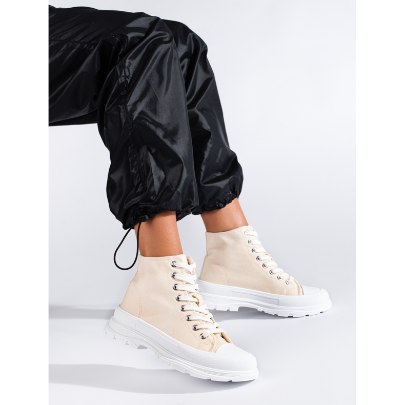 Shelovet högtoppade textilsneakers för kvinnor beige 1