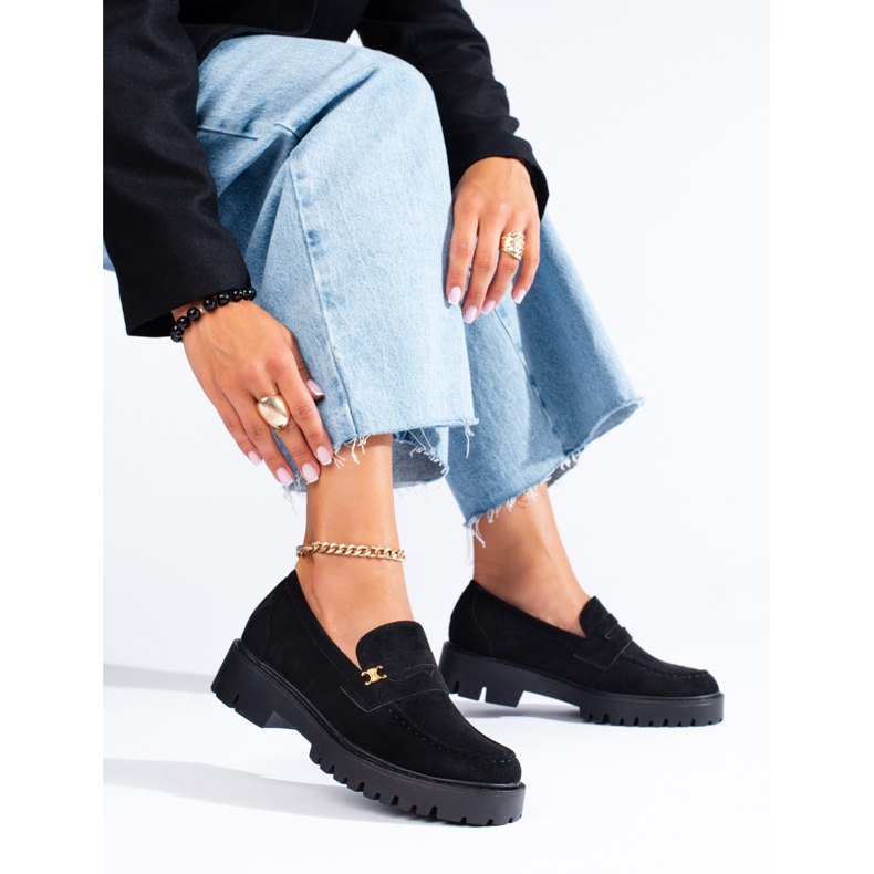 Klassiska Shelovet-skor i svart mocka för kvinnor 1