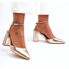 Eco-läderpumpar med dekorativt band, Golden Lirosa gyllene 7