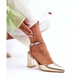 Eco-läderpumpar med dekorativt band, Golden Lirosa gyllene 3