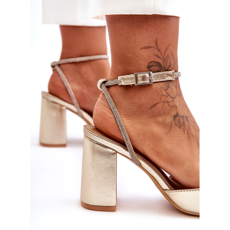 Eco-läderpumpar med dekorativt band, Golden Lirosa gyllene 4