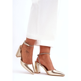 Eco-läderpumpar med dekorativt band, Golden Lirosa gyllene 5