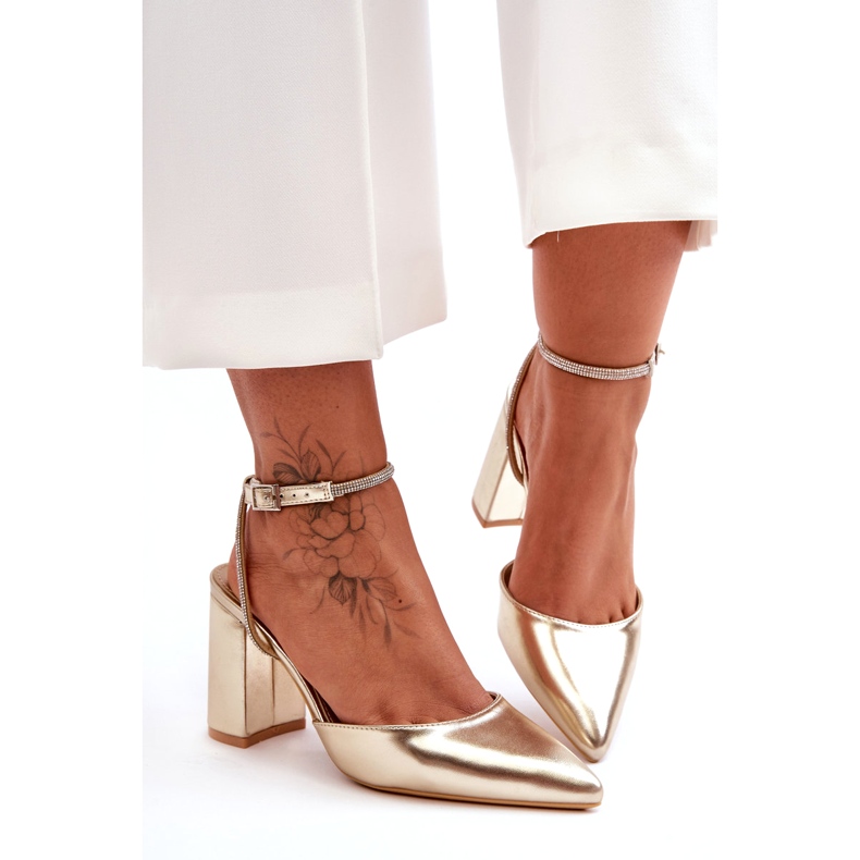 Eco-läderpumpar med dekorativt band, Golden Lirosa gyllene 6