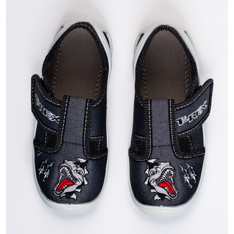 SHELOVET Kardborre tofflor för pojke 3F dinosaurie svart 1