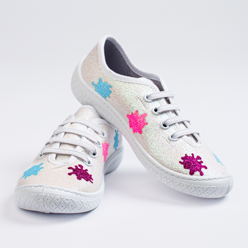 SHELOVET 3F slip-on glänsande vita sneakers för barn mångfärgad 1