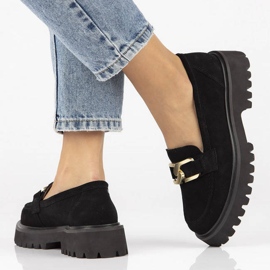 Filippo DP4916 loafers i lädermocka på plattformen svarta 2