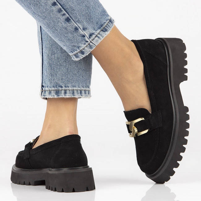 Filippo DP4916 loafers i lädermocka på plattformen svarta 2