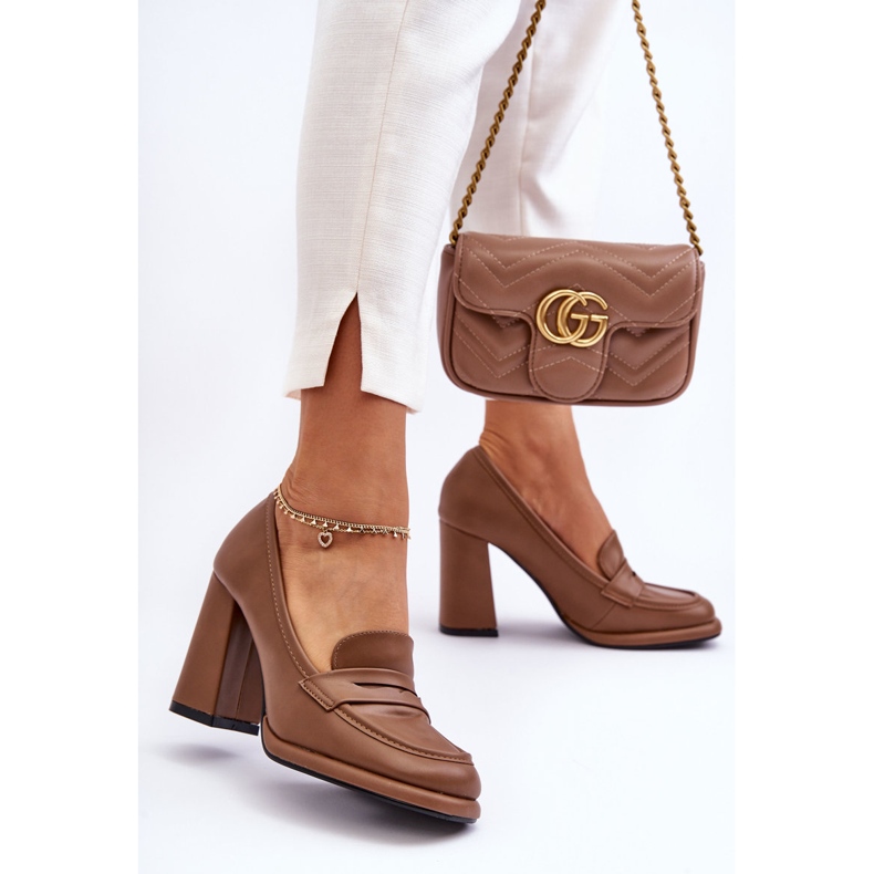 PS1 Fashionabla Pumps På En Klack Brun Florence 1