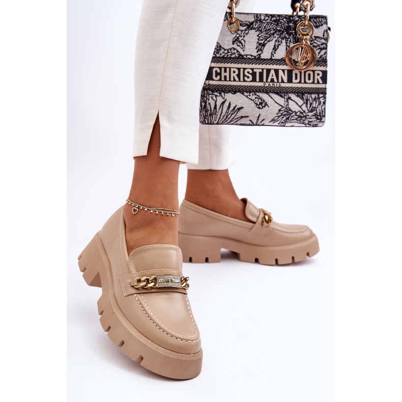 PS1 Klassiska loafers på en tjock plattform Beige fånga mig! 2