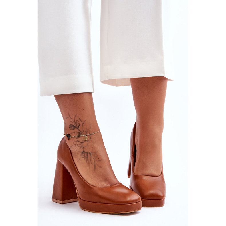 Camel Rosalia Chunky Heels Läderpumpar brun 1