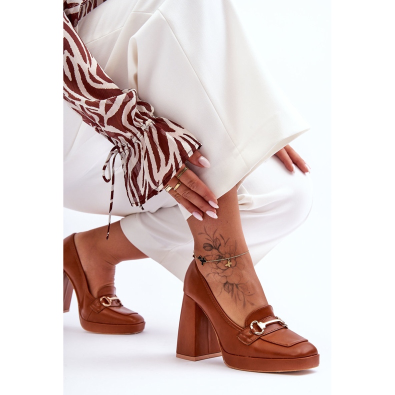 Fashionabla Camel Rouse läderpumpar brun 2