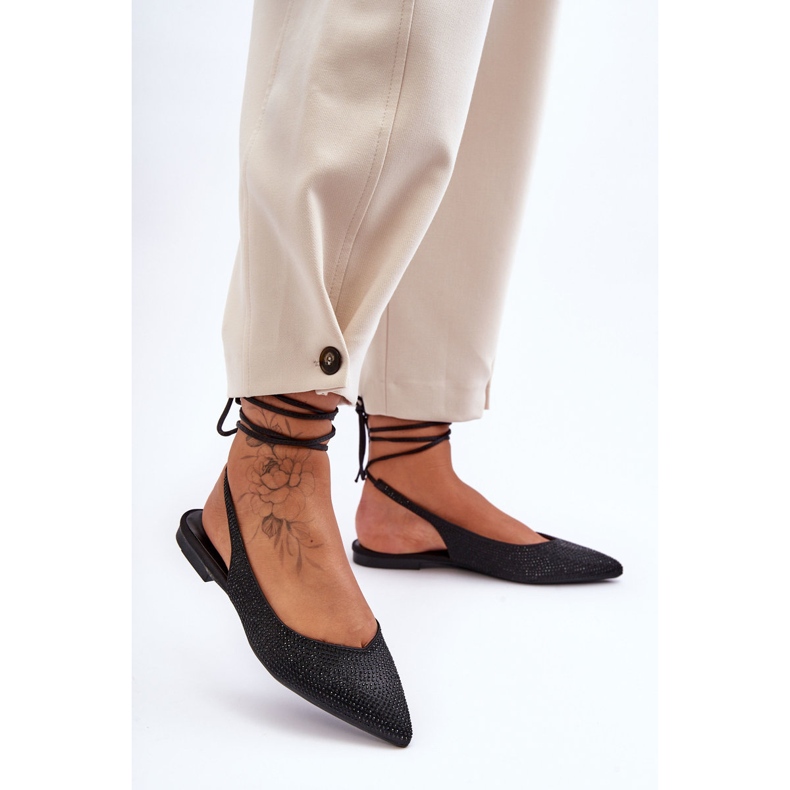 Ballerinor för kvinnor med snörning prydda med dubbar Black Jange svart 1