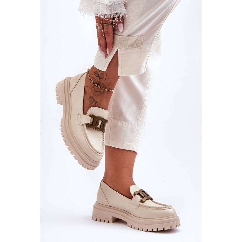 PG1 Dam Loafers På Plattformen Med Dekoration Beige Ameg 1