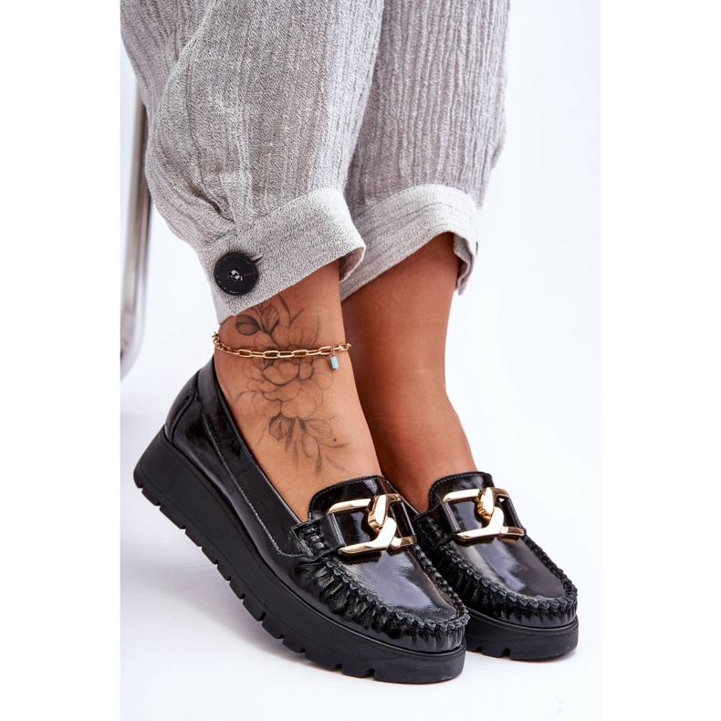 Lemar Svarta Desmond Leather Platform Loafers med utsmyckning 1