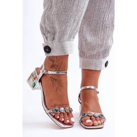 Damsandaler på höga klackar med kristaller Silver S.Barski MR1037-01 silver- 1