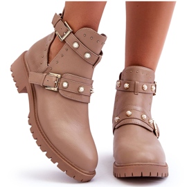 Dam Trapper Boots Med Pärlor Beige Klarisa 10