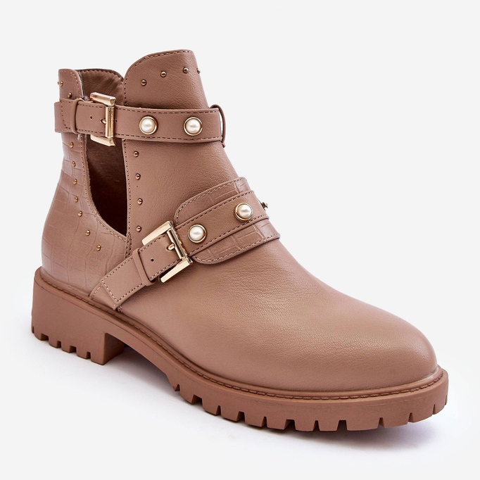 Dam Trapper Boots Med Pärlor Beige Klarisa 2