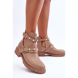 Dam Trapper Boots Med Pärlor Beige Klarisa 5