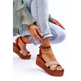 Kvinnors ekosandaler för bruna-beige kil 2
