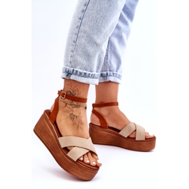 Kvinnors ekosandaler för bruna-beige kil 1