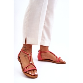 C'M Paris Coral Coral Zipper Flat Sandaler för kvinnor röd 4