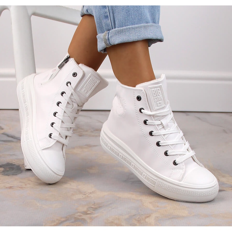 White Big Star MM274021 isolerade sneakers med snörning och dragkedja vit 1