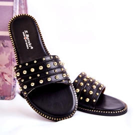 S.Barski Kvinnors lädertofflor med svart prydnad 2