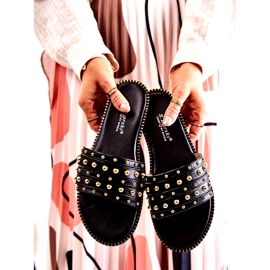 S.Barski Kvinnors lädertofflor med svart prydnad 3