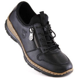 Slip-on skor i svart läder för kvinnor Rieker N32G0-00 1