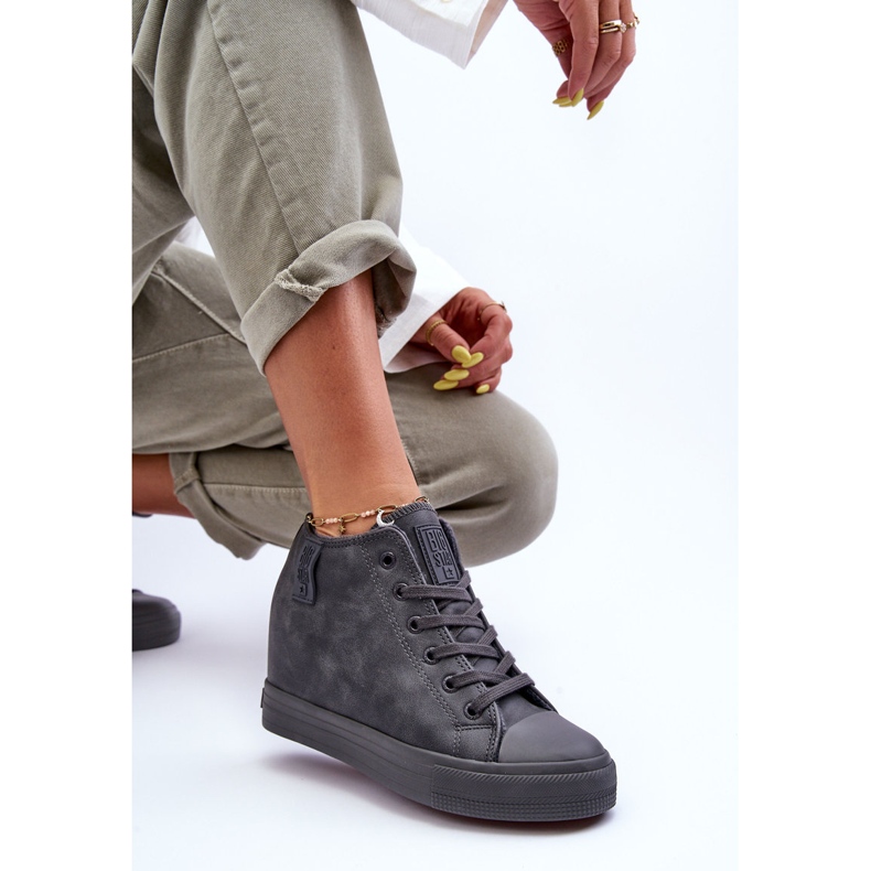 Sneakers i läder, dam, Big Star MM274005 Grå 2