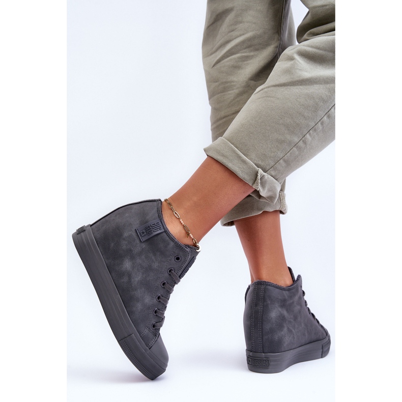 Sneakers i läder, dam, Big Star MM274005 Grå 1