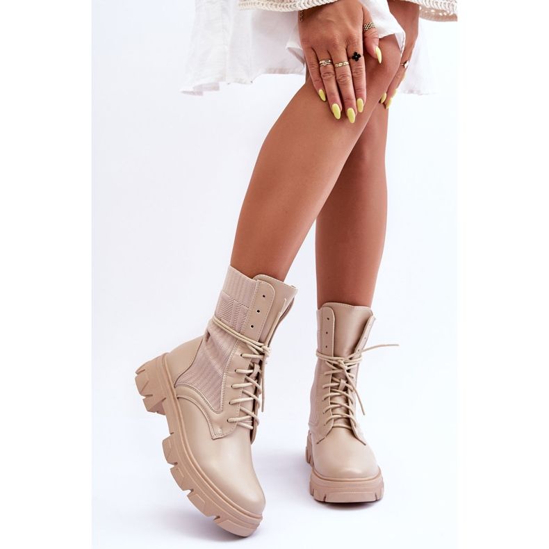 Arbetarstövlar med snörning för kvinnor Beige Marlissa 1