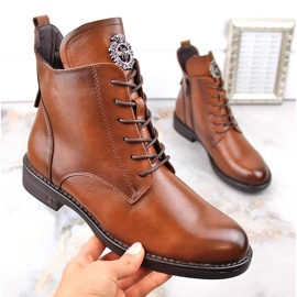 Bruna stövlar med snörning och dragkedja för kvinnor Potocki SZ12179 1