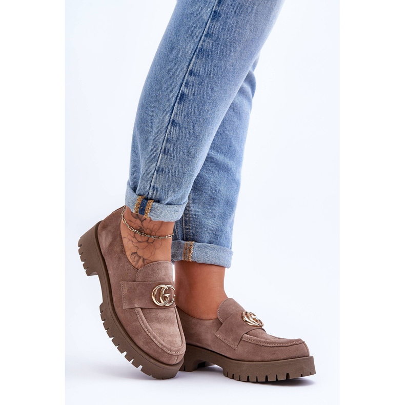 Laura Messi Damskor i mocka med dekoration Mörkbeige Rosefalls 1