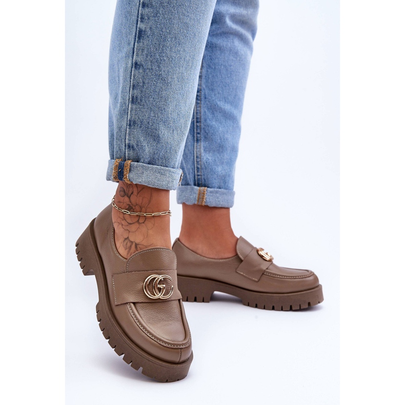 Laura Messi Skinnskor för kvinnor med dekoration Mörkbeige Rosefalls 1