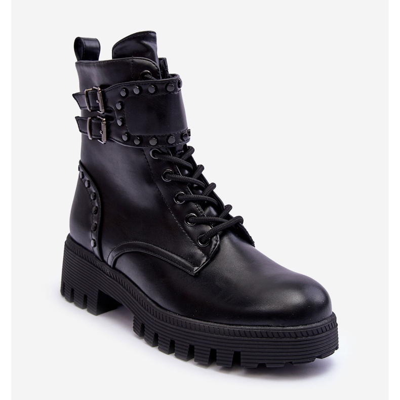 FD1 Carshen Black Embellished Worker Boots svart 2