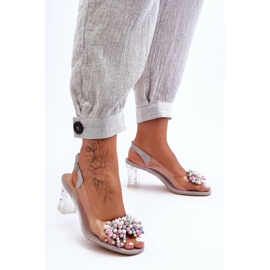 Dekorerade fashionabla sandaler på en klack Grå S.Barski MR1037-23 2