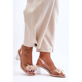 Dekorerade fashionabla sandaler på beige klack S.Barski MR1037-23 1