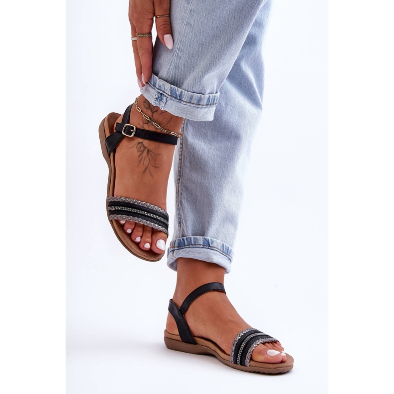 Klassiska platta sandaler för kvinnor Svart S.Barski 6708 1