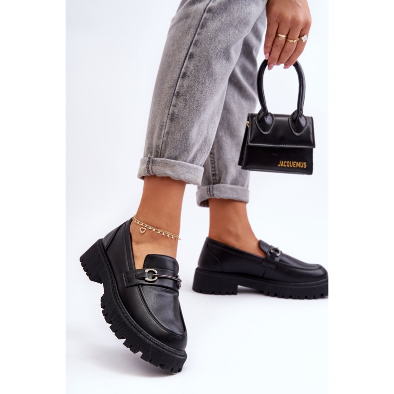 PE1 Läderplattform Loafers för kvinnor Svarta Detes 2